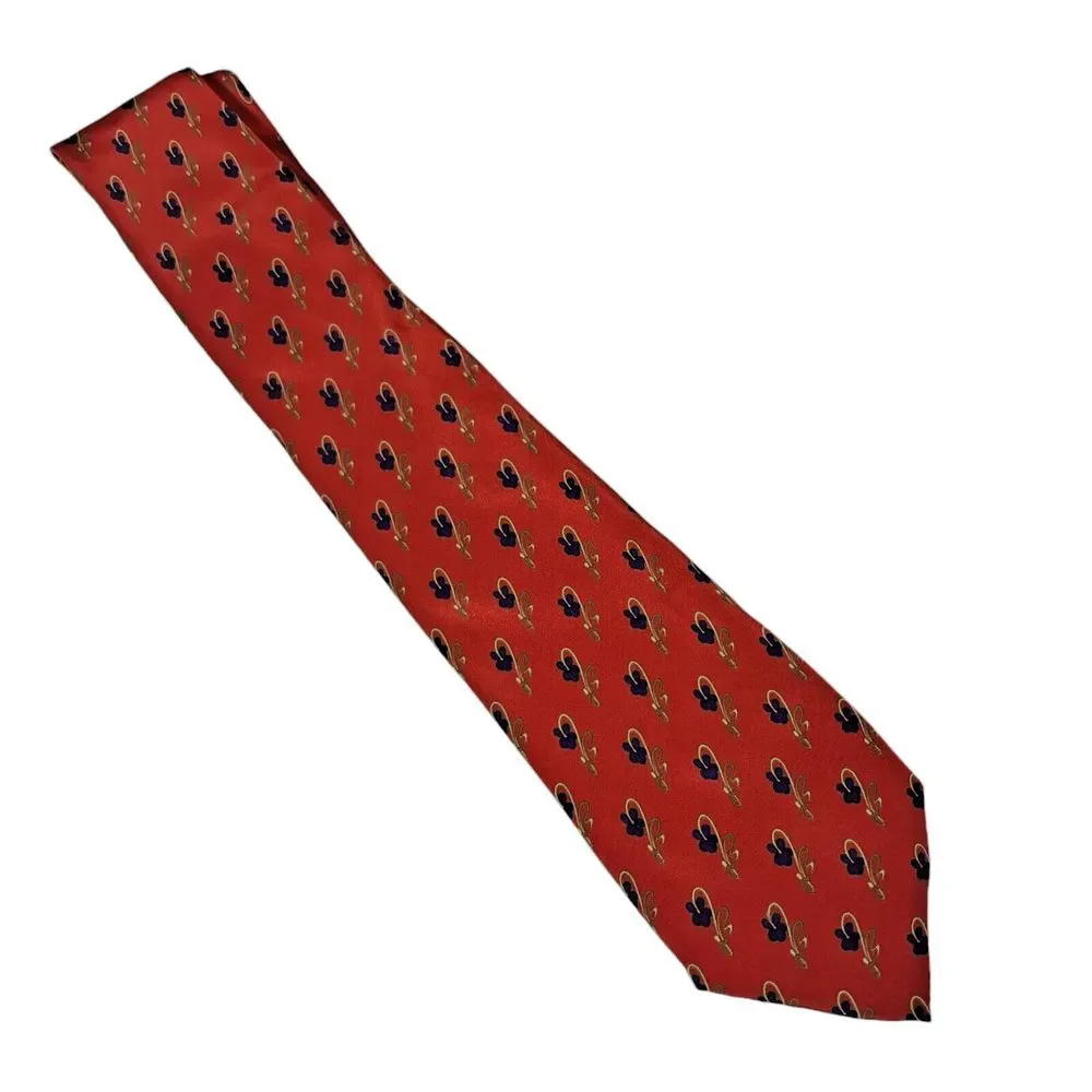 Aquascutum of London Flower Print Design‎ Red Silk Tie Made in Italy Joe Merten